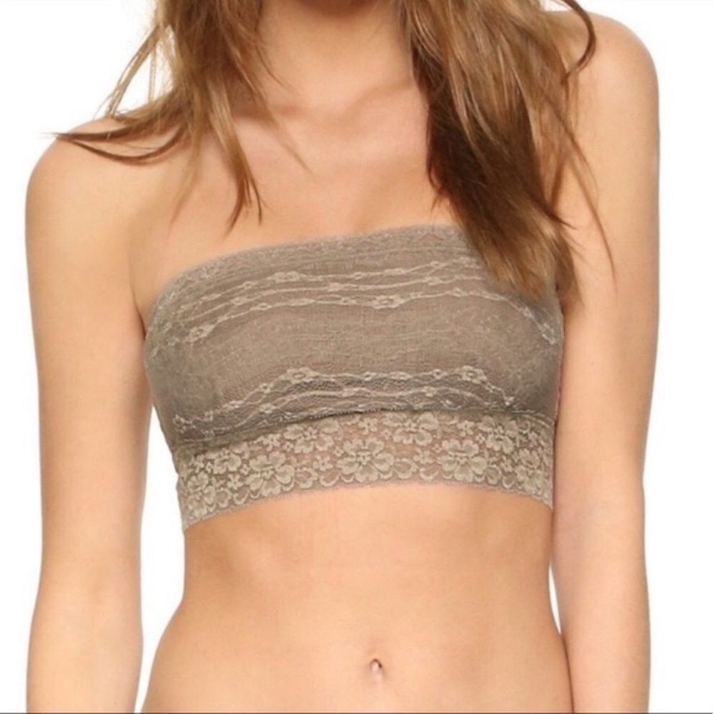 Intimately Free People Taupe :Lace Bandeau‎ Bra Top Sz L